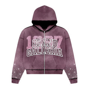 Survêtements pour hommes de qualité supérieure avec strass, 100% coton, col à capuche, fermeture éclair, survêtements streetwear, logo brodé - Product Image 5