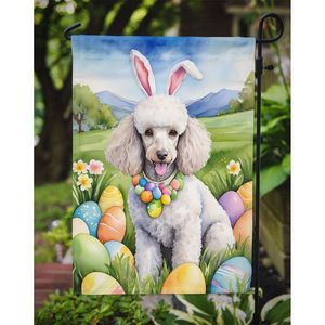 Drapeau de jardin multicolore pour la chasse aux oeufs de Pâques Caniche blanc Bannière décorative de jardin pour le patio Oeuvre d'art pour les parterres de fleurs et la décoration de boîte aux lettres - Product Image 3