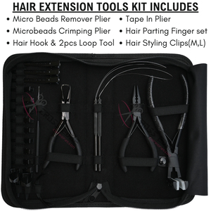 Stylist Hair Extension tools Kit with Seamless <b>Tape</b> Applicator Micro Bead Remover 2 Hole Crimping Plier <b>Hook</b> & Sectioning Clips - Product Image 2