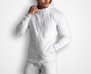 Men's <b>White</b> Hooded Tracksuit Full Zip Sweatshirt <b>Jogger</b> Set Solid Color Casual Wear Breathable Polyester Autumn Outfit - Product Image 3