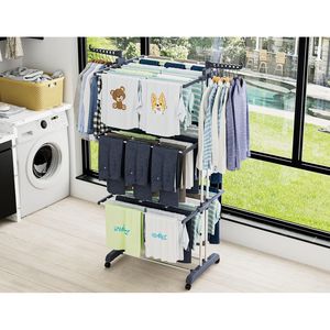 Stendibiancheria Pieghevole in Acciaio Inox a 4 Livelli, 172 cm di Altezza, con 24 Aste e 4 Ruote, Stendino Mobile per Vestiti - Product Image 2