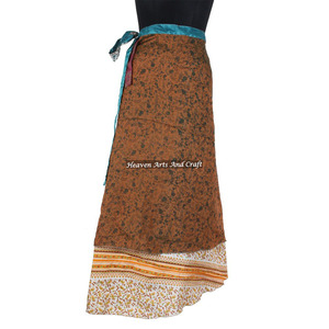 Indian Vintage 2 Layer Magic Hippie Sari Silk <b>Wrap</b> <b>Skirts</b> for Beach Wear 2 Layer Reversible Magic Silk Saris <b>Wrap</b> Long <b>Skirt</b> - Product Image 4
