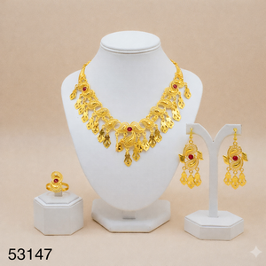 Collier et boucles d'oreilles vintage en cuivre 18 carats avec motif floral en zircon, plaqué or 24 carats, ensemble de bijoux de luxe, accessoire de mode France USA - Product Image 1