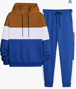 OEM Wholesale Custom Men's 2-Piece Color Block Front Streetwear Winter Tracksuit Set Hoodie Pullover Sweatshirt Jogger - Product Image 4