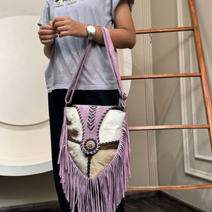 Bolso cruzado de cuero de vaca y estampado de animales, bolso occidental para mujer con flecos, cuero de ante genuino, pelo Real en monedero de piel de vaca - Product Image 2