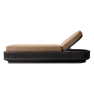 Chaise longue d'extérieur haut de gamme en teck avec base à panneaux tressés, coussin marron moelleux, dossier réglable – Mobilier moderne pour villas et hôtels - Product Image 2