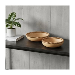 Bols en bois faits à la main avec bordure perlée, design minimaliste pour servir les aliments, décoration artisanale non enduite, décoration intérieure - Product Image 4