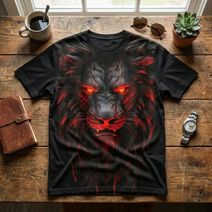 Men's Black Lion Red Eyes Printed T-Shirt Short Sleeve O-Neck Casual Regular Fit Jersey Polyester <b>Animal</b> <b>Pattern</b> - Product Image 5