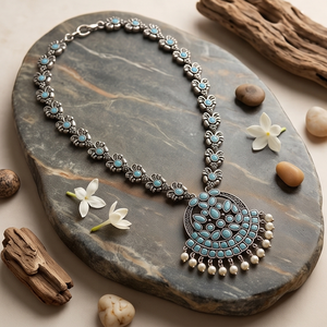 DIVYORO Oxidized Silver Filigree <b>Long</b> Adjustable <b>Necklace</b> for Women's Wedding Occasion - Product Image 3