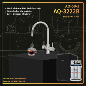 Dispensador de Agua Caliente y Fría Bajo Encimera AQUATEK AQ-3222B, Sistema de Ósmosis Inversa de Acero Inoxidable 316L AQ-50-1, 110V 220V, Uso Doméstico - Product Image 1