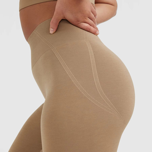 High Waist Full Length Yoga <b>Leggings</b> Solid Beige Seamless Stretch Pants For <b>Women</b> - Product Image 5