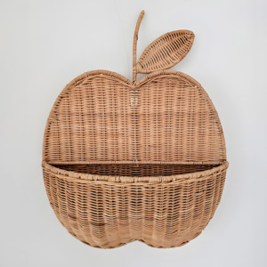 Rattan apple shaped <b>wall</b>-hanging <b>basket</b> for toddler room bedroom decor handmade fruit-shape <b>wall</b> <b>storage</b> <b>baskets</b> - Product Image 1