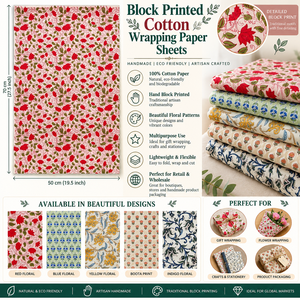 Papel de Regalo de Algodón Estampado a Mano, Hojas de Papel Artesanal con Diseño Floral, Papel Decorativo Ecológico - Product Image 6