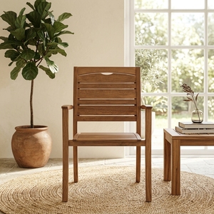 Prima Teak Dining <b>Garden</b> <b>Chair</b> Stackable Traditional Outdoor <b>Wooden</b> Furniture Durable Armrest Design Tapered Leg Hard Floor Use - Product Image 4