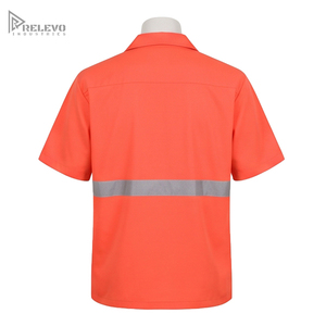 Chemise de travail haute visibilité orange personnalisée OEM, respirante en sergé polycoton, col à revers ouvert, double poche poitrine, chemise de sécurité - Product Image 4