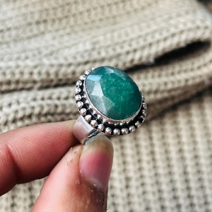 Green onyx <b>Ring</b> <b>Boho</b> Brass <b>Ring</b> for Women Vintage Brass <b>Ring</b> Oxidized Silver <b>ring</b> Bedded <b>ring</b> for women - Product Image 4