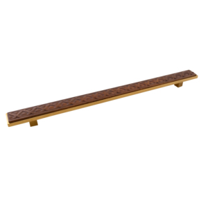 Poignée longue de porte principale en aluminium et bois sculpté Ora, finition AB Matt PVD Or PVD Or Rose, incrustation bois, quincaillerie d'entrée - Product Image 5