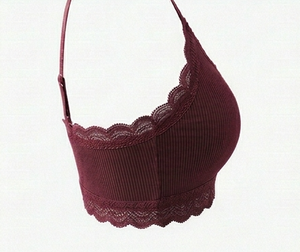 Bralette sin Varillas para Mujer, Color Borgoña, con Ribete de Encaje, Copa Completa, Tejido de Spandex y Poliéster, Elegante, Sin Forro, Transpirable, con Tirantes No Ajustables - Product Image 5