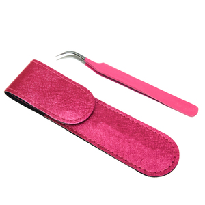 Fully Customized Made Grafted Tweezers Pure Stainless Steel Dark Pink Color Fiber Curved Shape Tip Extension Tweezers Set - Product Image 1