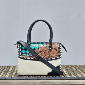 Bolso de Mano de Cuero de Lujo, Bolsos Speedy con Panel de Piel de Vaca y Diseño Bordado, Cierre de Cremallera - Product Image 1