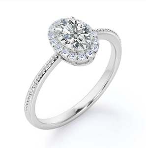 Anillo de Compromiso Clásico de Lujo con Halo de Moissanita de Corte Ovalado de 1.15 Quilates en Plata de Ley para Boda y Fiesta, Elegante Anillo Nupcial - Product Image 2