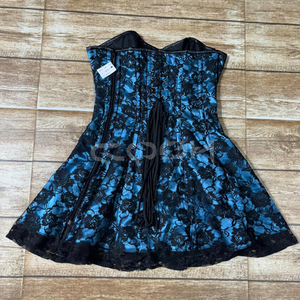 Vestido Corsé de Alta Calidad con Varillas de Acero, Satén Azul con Superposición de Encaje Negro, para Moda y Discotecas - Product Image 3