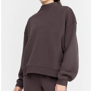 Sudadera de cuello alto para mujer, estilo moderno, 100% algodón, 380GSM, gris melange liso, manga raglán completa, puños acanalados, para uso exterior - Product Image 3