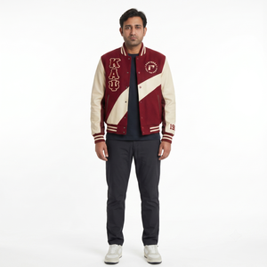 Veste universitaire technique personnalisée pour homme, 550 GSM, en laine méltone et cuir, style Letterman asymétrique, streetwear premium, Bomber OEM, 3XL - Product Image 1