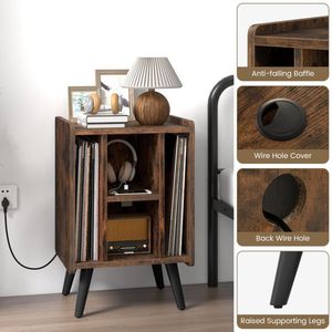 Vinyl Record Storage Turntable <b>Stand</b> with 4 Open Shelves for <b>CD</b> Rack Organization - Product Image 2