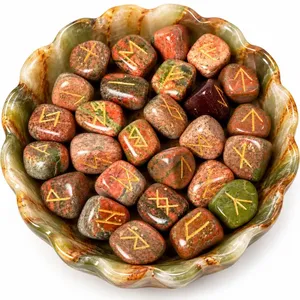 Ensemble de pierres runiques Unakite, 25 runes vikings Elder Futhark, pierres de divination nordiques avec pochette en velours - Product Image 2