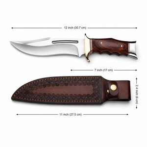 Couteau de chasse artisanal en acier inoxydable D2 à pointe tombante |   Couteau de survie à lame fixe, manche en bois, cuir véritable, DIY - Product Image 4