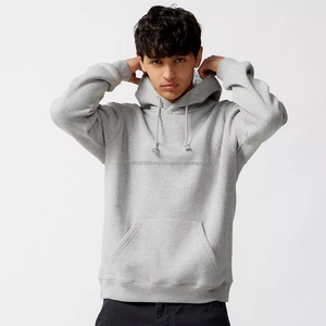 Sweat-shirt à capuche unisexe en coton 100% gris chiné, logo personnalisé, streetwear, coupe ample, épais, OEM - Product Image 1