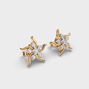 IGI Certified Lab Grown Diamond Twisted Floral Swirl Stud <b>Earrings</b> 14K Yellow / White / Rose Gold Designer Cluster <b>Earrings</b> - Product Image 3