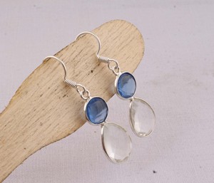Wholesale Two Stone Faceted <b>Earrings</b> 925 <b>Sterling</b> <b>Silver</b> Multi Gemstone <b>Dangle</b> <b>Earrings</b> Manufacturer Handcrafted Blue - Product Image 3
