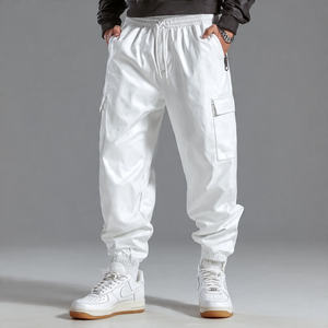 กางเกงคาร์โก้หนัง PU ทรงโอเวอร์ไซส์ สไตล์สตรีท ซิปหน้า เอวสูงรูดเชือก ขากว้าง มีกระเป๋าหลายช่อง สำหรับผู้ชาย - Product Image 3