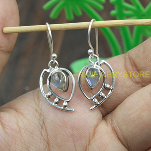 Boucles d'oreilles pendantes en argent sterling 925 faites à la main pour femmes, pierres précieuses en labradorite naturelle, cadeau de Noël pour elle - Product Image 4