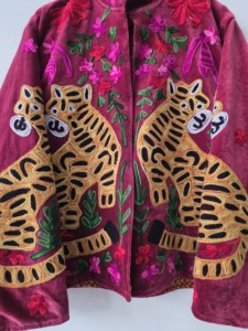 Velvet Suzani Embroidered Breathable <b>Women</b> <b>Jacket</b> <b>Vintage</b> Tiger Kashmiri Embroidery Boho Quilted Winter Coat Cotton Lined - Product Image 4