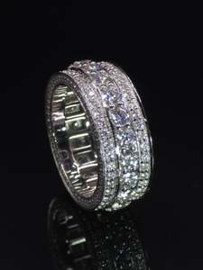 Custom <b>Emerald</b> Round Cut Moissanite <b>Ring</b> Iced Out 925 Sterling <b>Silver</b> Eternity Band Luxury Men Hip Hop Pinky Statement <b>Ring</b> - Product Image 1