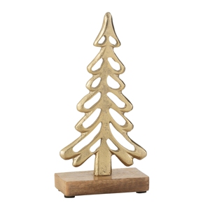 Adorno Decorativo Moderno en Forma de Árbol con Acabado Dorado, para Regalo, con Superficie de Metal y Madera, para Decoración de Interiores - Product Image 1