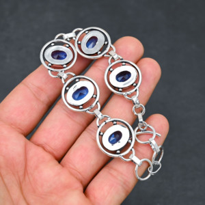 Lab-Created Tanzanite <b>Gemstone</b> Handmade 925 Silver Plated Luxury 5-Stone Oval Cut IGI Certified Jewelry <b>Bracelet</b> Designer - Product Image 3