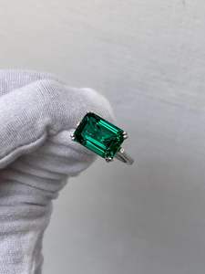 แหวนหมั้นพลอยมรกตวินเทจทรงแปดเหลี่ยม แหวนแต่งงานครบรอบสำหรับผู้หญิง เครื่องประดับเงินแท้ - Product Image 5