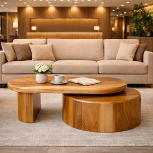 Mesa de Centro Ovalada Moderna de Mediados de Siglo, de Madera Sólida Ecológica, Contemporánea, con Función Giratoria de Alta Calidad - Product Image 4