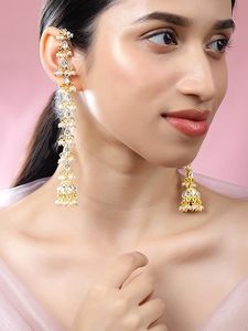 Pendientes de Lujo de Diseño Indio Kashmiri, Colgantes, Tradicionales, Geométricos, Étnicos, Largos, con Cristales y Pedrería, para Novias, Bodas y Fiestas - Product Image 4