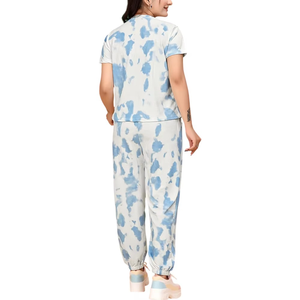 Conjunto Deportivo Tie Dye para Mujer, Manga Corta, Cuello Redondo, Corte Holgado, Pantalones Largos, Bolsillos Laterales, Cintura Elástica, Ropa Casual de Verano - Product Image 2