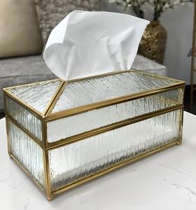 Boîte à mouchoirs en verre artisanal avec cadre métallique finition or, porte-serviettes pour salon, salle de bain, maison, restaurant, hôtel, décoration - Product Image 4