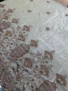 Tissu tissé de poids moyen en viscose Cosmos Simmer de qualité supérieure de la marque Khushi Garments, avec broderie florale originale à plusieurs fils et perles. - Product Image 3