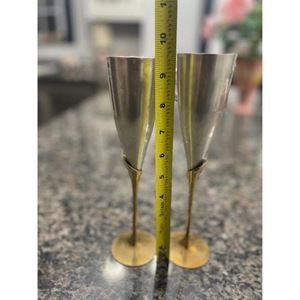 Modern Metal Champagne Flutes With Gold Stem And Base Set Of 2 For Wedding Occasion - Product Image 6