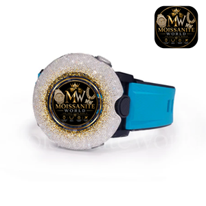 Moissanite World Iced Diamond Quartz <b>Watch</b> Blue Stainless Steel Band Round Dial Luxe Unisex Antique Coin 20mm - Product Image 3