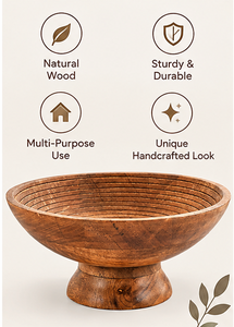 Handmade AcaciaU Wooden Eco-Friendly Fruit <b>Bowl</b> Pedestal Serving <b>Bowl</b> Home Dining Decor Traditional <b>Chinese</b> Style Party - Product Image 3