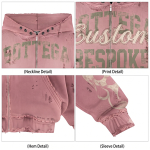 Sudadera con capucha de peso pesado para hombre, 450 g/m², 100% algodón, felpa francesa, estampado gráfico de llamas, cremallera completa, corte cropped y holgado, estilo streetwear, efecto envejecido - Product Image 3